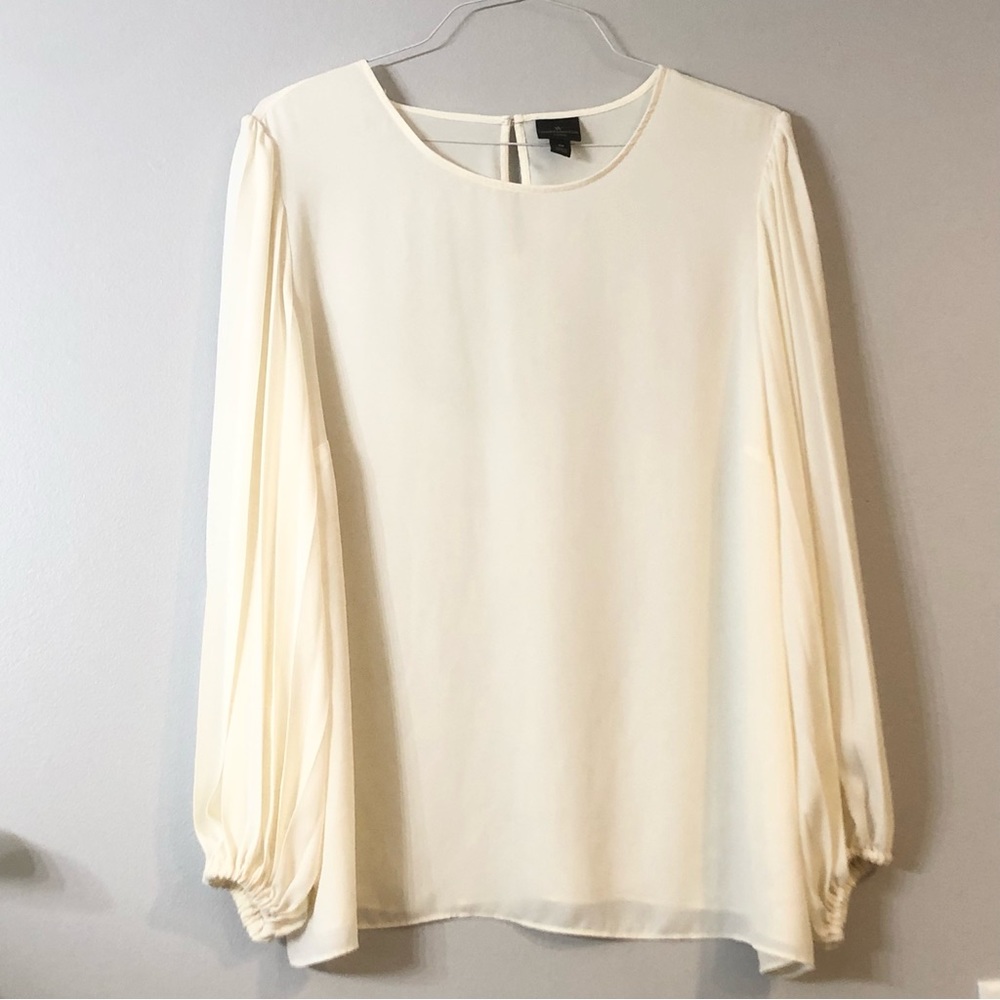 Worthington Woman’s Sheer Cream Pleated Sleeves 1X Blouse